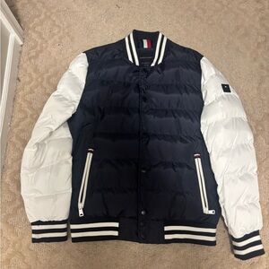 Tommy Hilfiger Navy Body White Sleeves Puffer Varsity Bomber Jacket